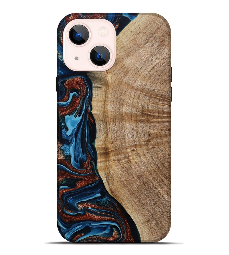 iPhone 14 Plus Wood Live Edge Phone Case - Josiah (Teal & Gold, 788625)
