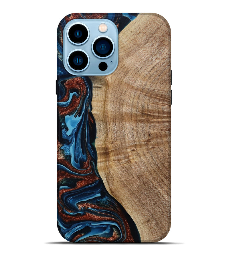 iPhone 14 Pro Max Wood Live Edge Phone Case - Josiah (Teal & Gold, 788625)