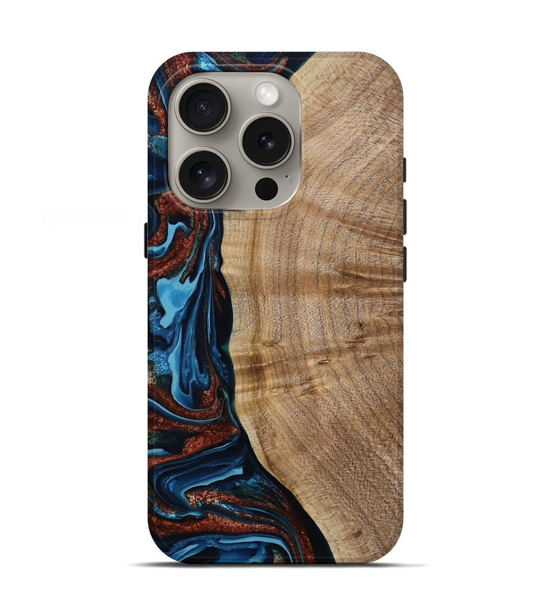 iPhone 16 Pro Wood Live Edge Phone Case - Josiah (Teal & Gold, 788625)