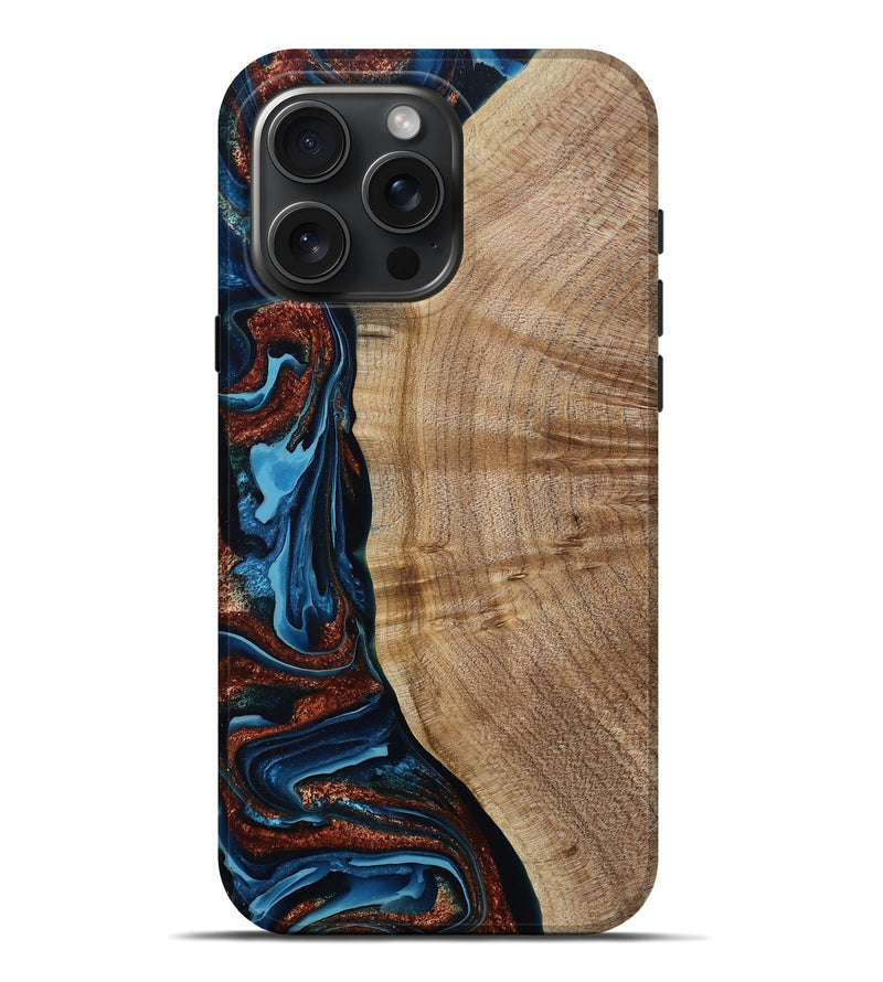 iPhone 16 Pro Max Wood Live Edge Phone Case - Josiah (Teal & Gold, 788625)