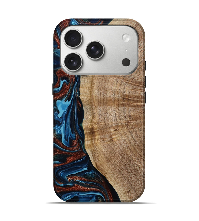 iPhone 17 Pro Wood Live Edge Phone Case - Josiah (Teal & Gold, 788625)