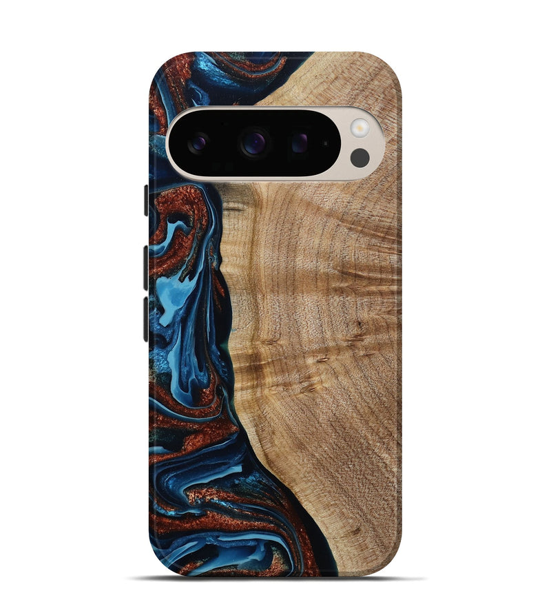 Pixel 10 Pro Wood Live Edge Phone Case - Josiah (Teal & Gold, 788625)