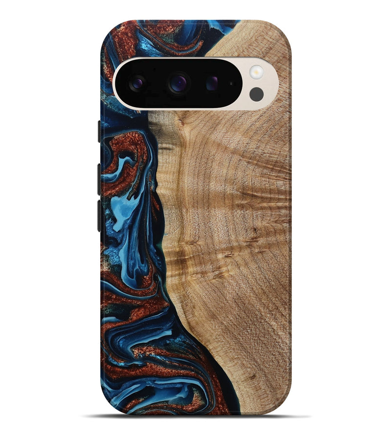 Pixel 10 Pro XL Wood Live Edge Phone Case - Josiah (Teal & Gold, 788625)