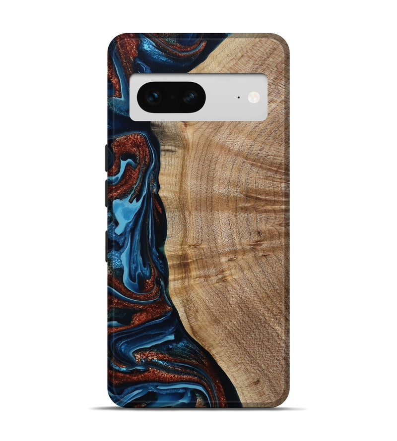 Pixel 7 Wood Live Edge Phone Case - Josiah (Teal & Gold, 788625)