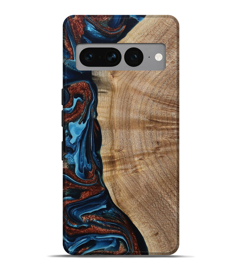Pixel 7 Pro Wood Live Edge Phone Case - Josiah (Teal & Gold, 788625)