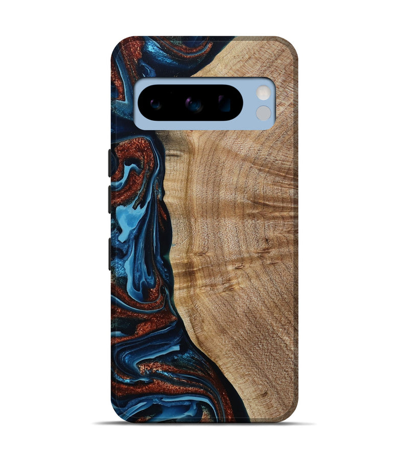 Pixel 8 Pro Wood Live Edge Phone Case - Josiah (Teal & Gold, 788625)