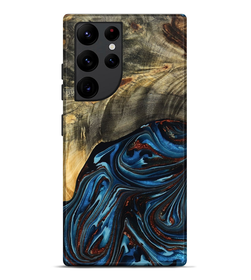 Galaxy S22 Ultra Wood Live Edge Phone Case - Lessie (Teal & Gold, 788648)