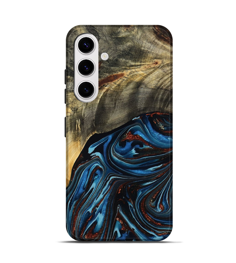 Galaxy S25 Wood Live Edge Phone Case - Lessie (Teal & Gold, 788648)