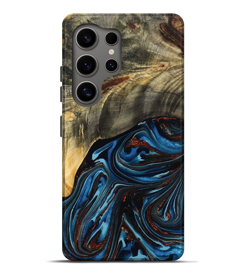 Galaxy S25 Ultra Wood Live Edge Phone Case - Lessie (Teal & Gold, 788648)