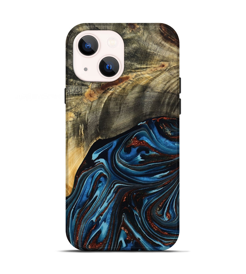 iPhone 13 Wood Live Edge Phone Case - Lessie (Teal & Gold, 788648)