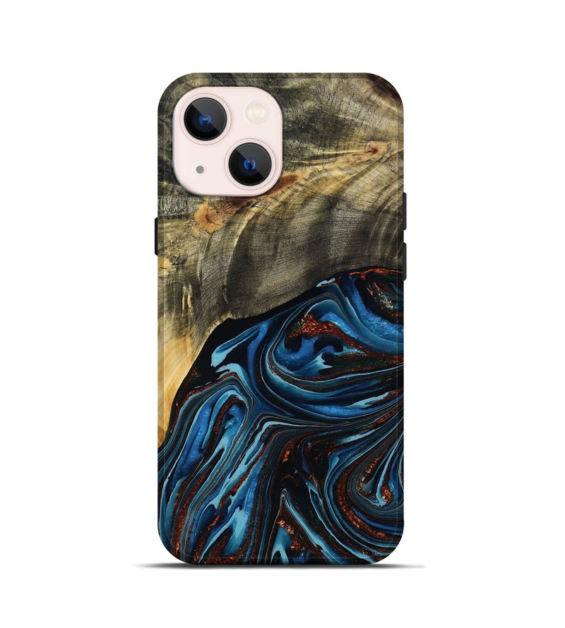 iPhone 13 mini Wood Live Edge Phone Case - Lessie (Teal & Gold, 788648)