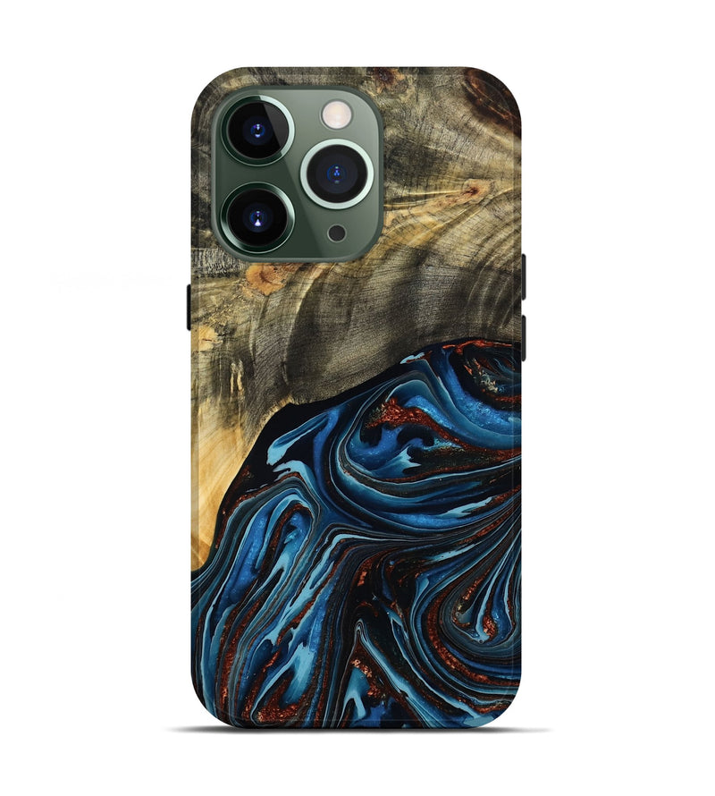 iPhone 13 Pro Wood Live Edge Phone Case - Lessie (Teal & Gold, 788648)