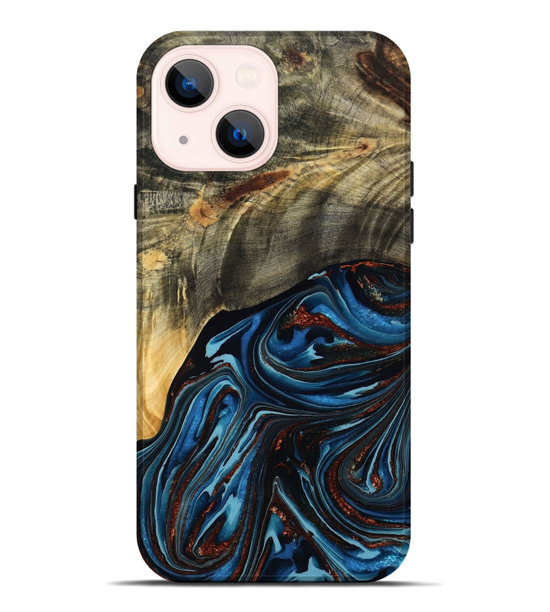 iPhone 14 Plus Wood Live Edge Phone Case - Lessie (Teal & Gold, 788648)