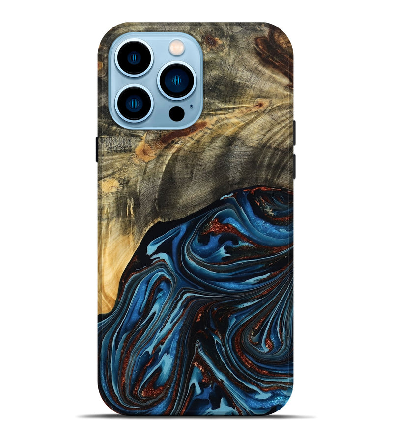 iPhone 14 Pro Max Wood Live Edge Phone Case - Lessie (Teal & Gold, 788648)