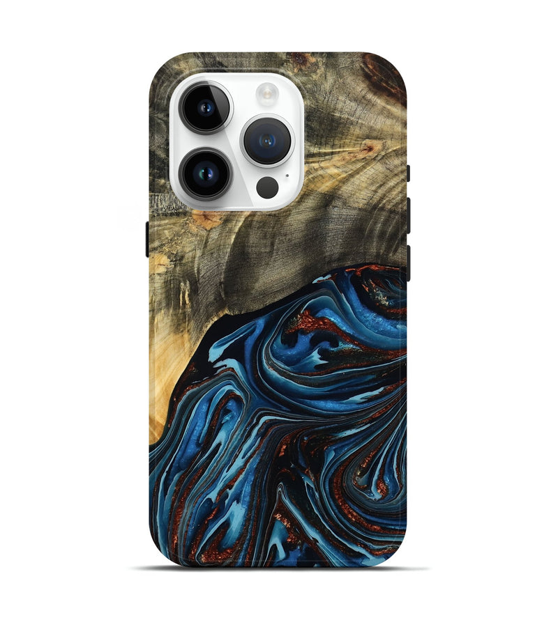 iPhone 15 Pro Wood Live Edge Phone Case - Lessie (Teal & Gold, 788648)