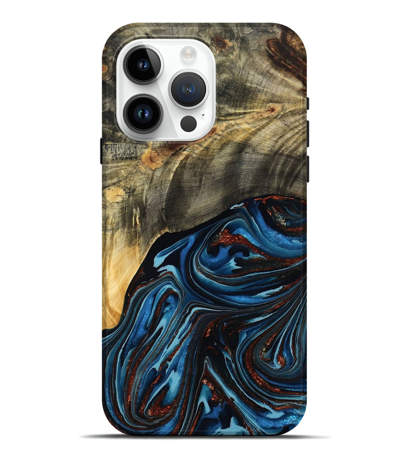 iPhone 15 Pro Max Wood Live Edge Phone Case - Lessie (Teal & Gold, 788648)