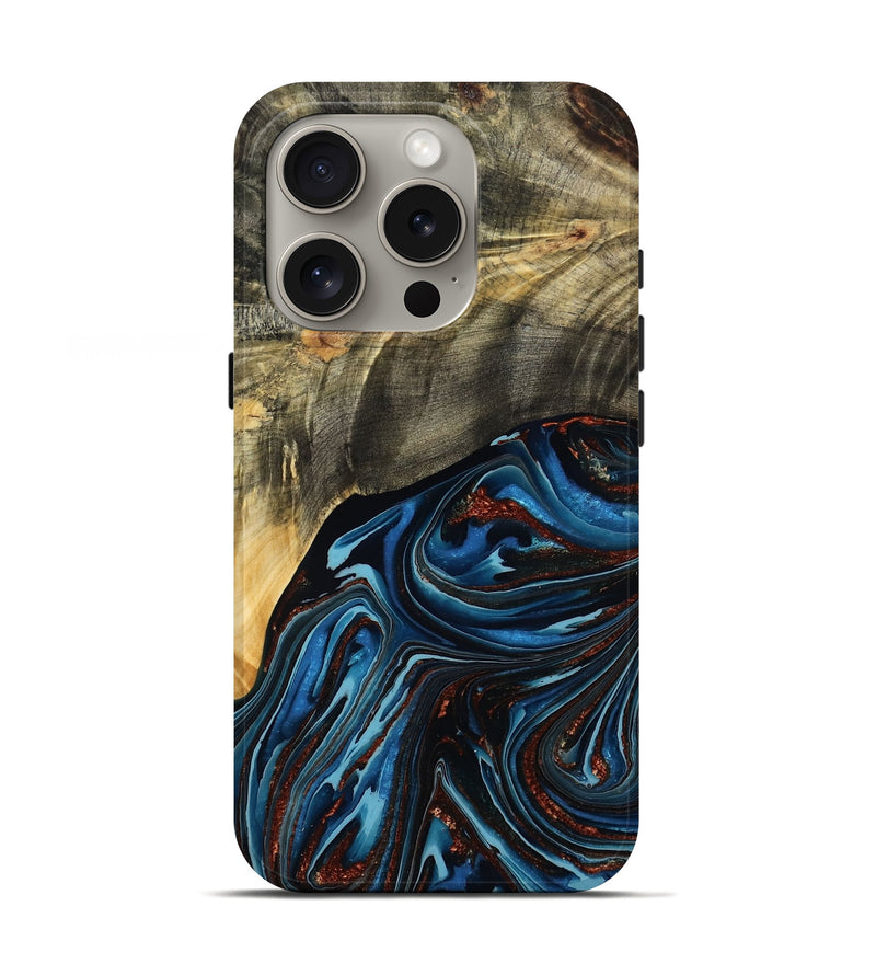 iPhone 16 Pro Wood Live Edge Phone Case - Lessie (Teal & Gold, 788648)