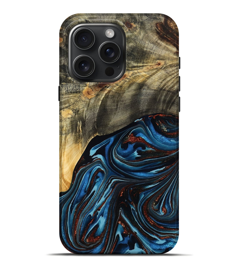 iPhone 16 Pro Max Wood Live Edge Phone Case - Lessie (Teal & Gold, 788648)