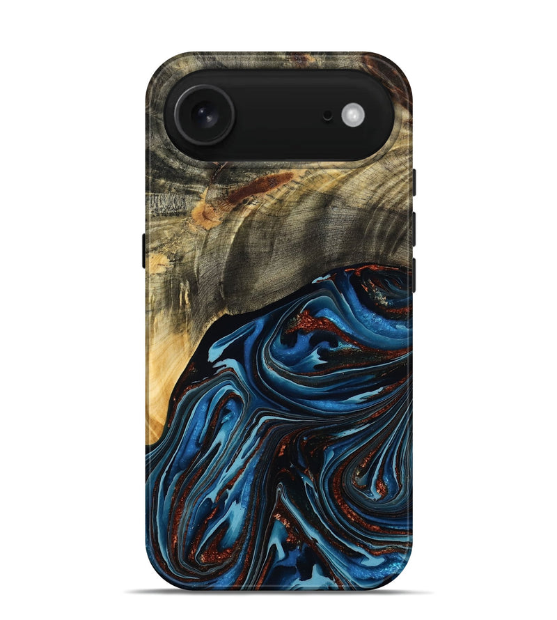 iPhone 17 Air Wood Live Edge Phone Case - Lessie (Teal & Gold, 788648)