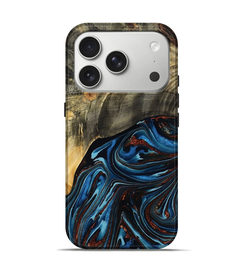 iPhone 17 Pro Wood Live Edge Phone Case - Lessie (Teal & Gold, 788648)