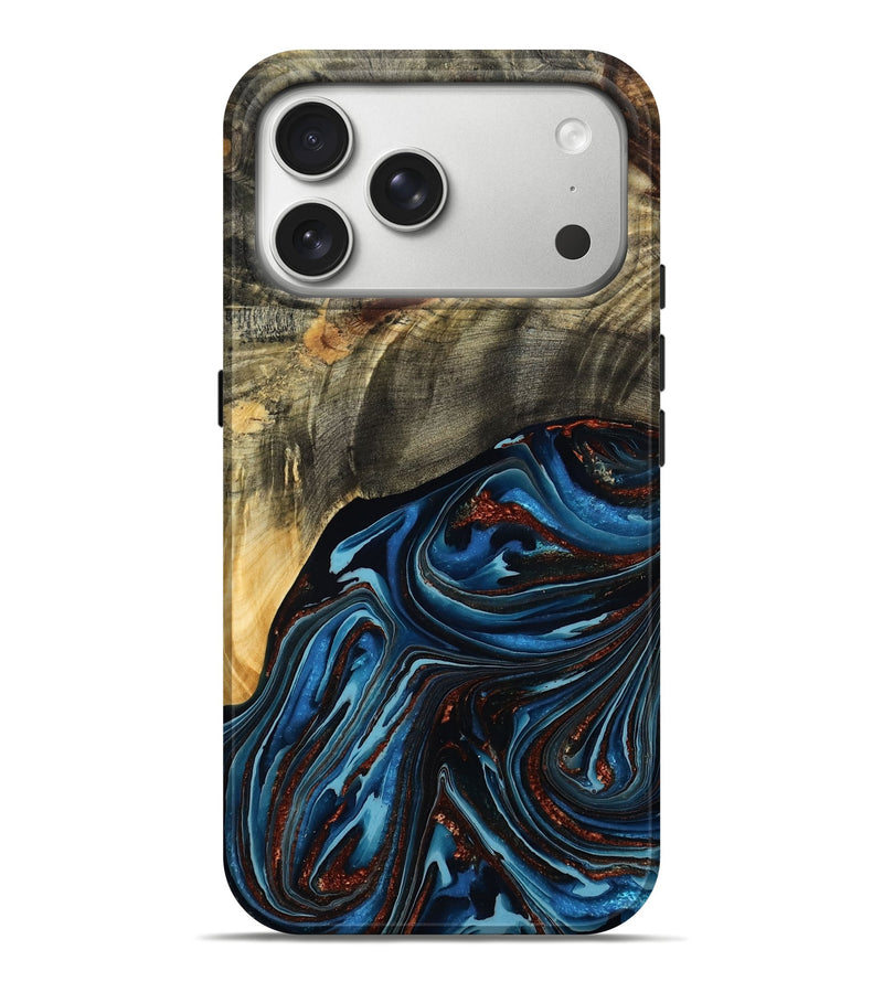 iPhone 17 Pro Max Wood Live Edge Phone Case - Lessie (Teal & Gold, 788648)