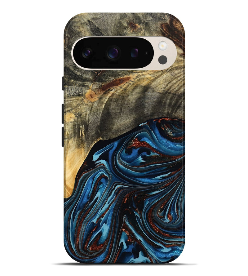 Pixel 10 Pro XL Wood Live Edge Phone Case - Lessie (Teal & Gold, 788648)