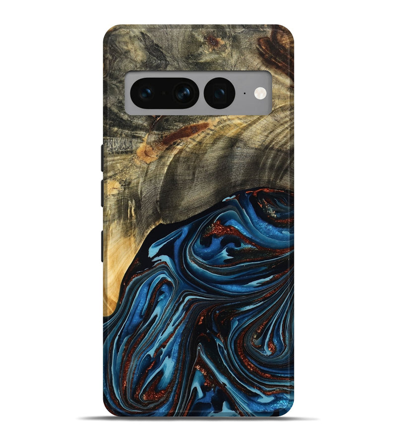 Pixel 7 Pro Wood Live Edge Phone Case - Lessie (Teal & Gold, 788648)