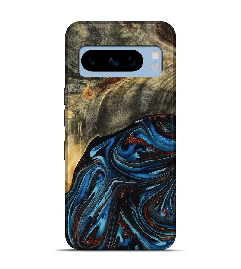 Pixel 8 Pro Wood Live Edge Phone Case - Lessie (Teal & Gold, 788648)