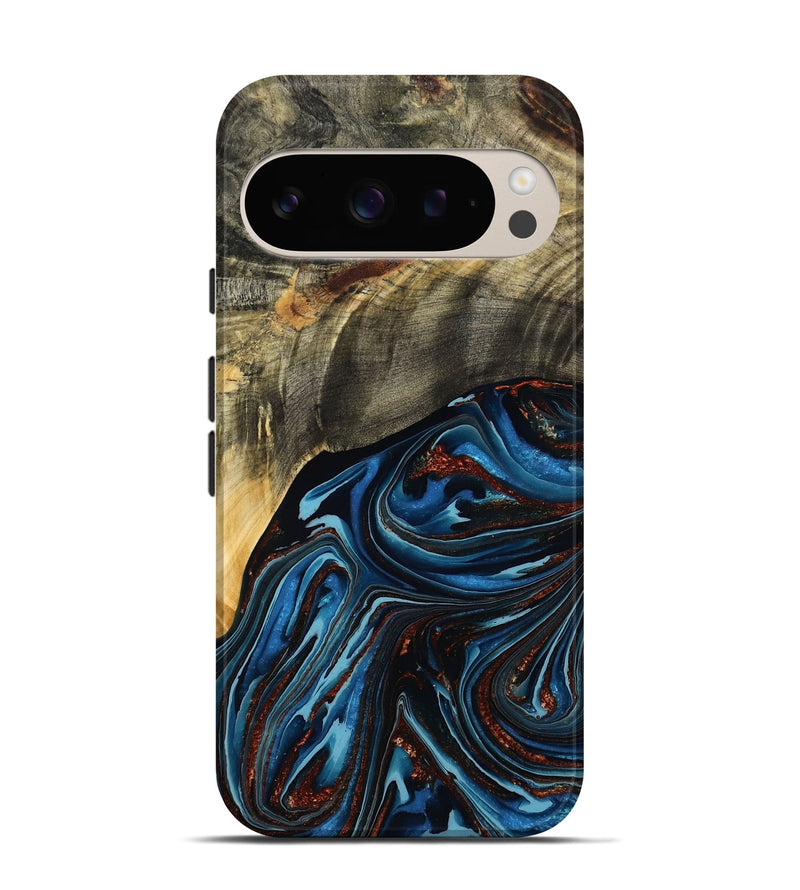 Pixel 9 Wood Live Edge Phone Case - Lessie (Teal & Gold, 788648)