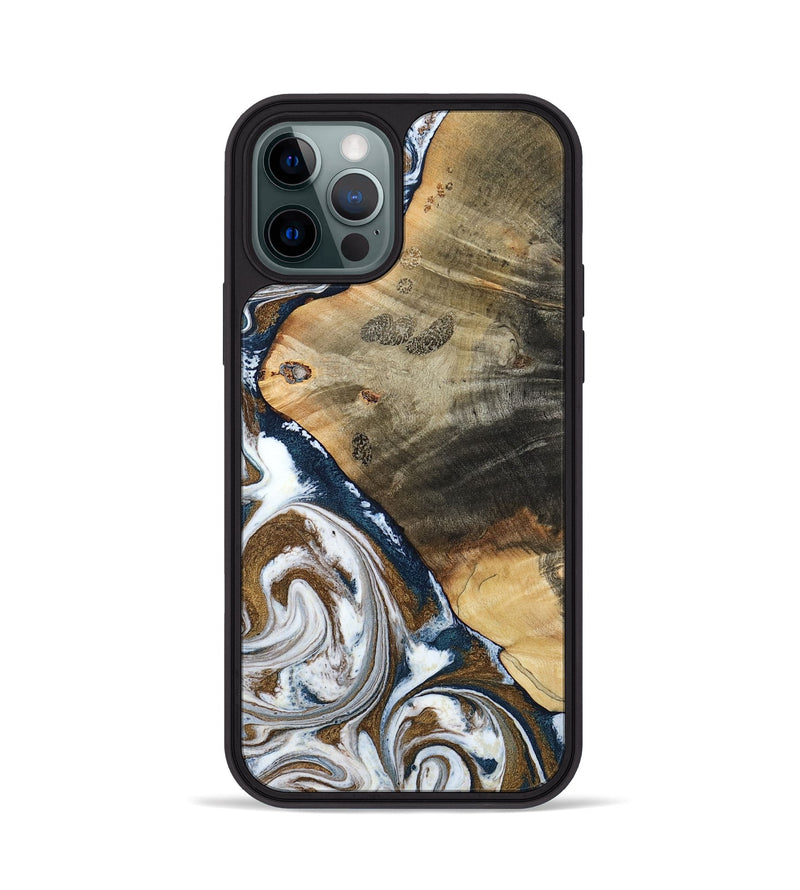 iPhone 12 Pro Wood Phone Case - Zyon (Teal & Gold, 788652)