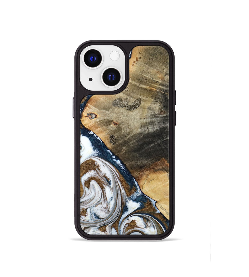 iPhone 13 mini Wood Phone Case - Zyon (Teal & Gold, 788652)