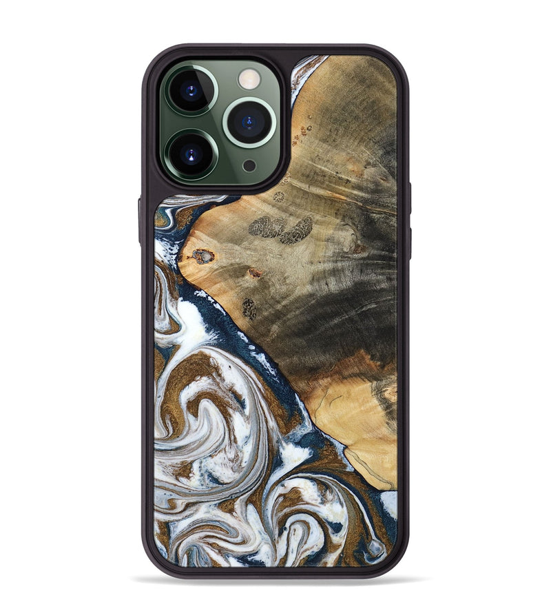 iPhone 13 Pro Max Wood Phone Case - Zyon (Teal & Gold, 788652)