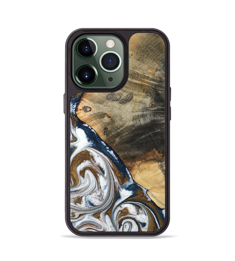 iPhone 13 Pro Wood Phone Case - Zyon (Teal & Gold, 788652)