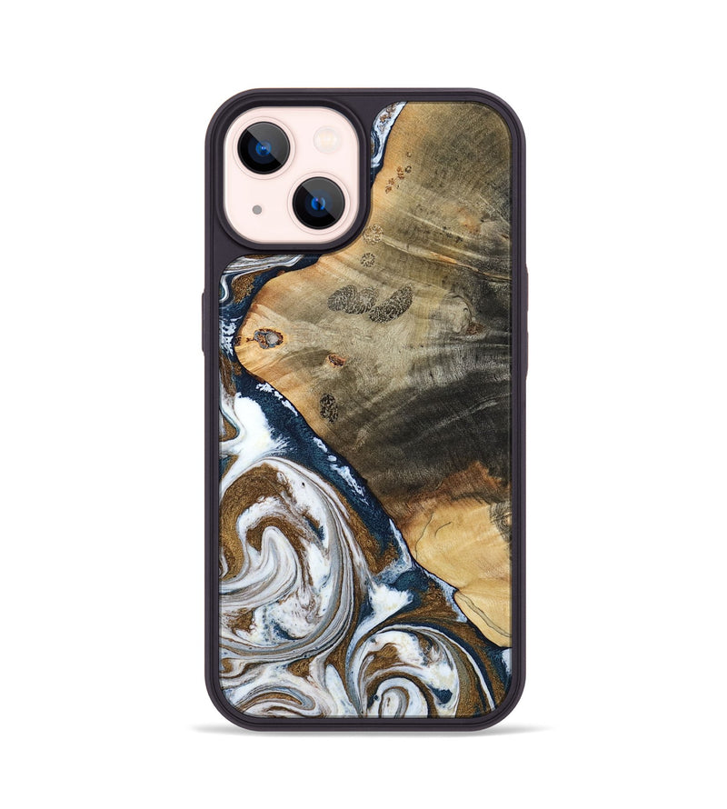 iPhone 14 Wood Phone Case - Zyon (Teal & Gold, 788652)