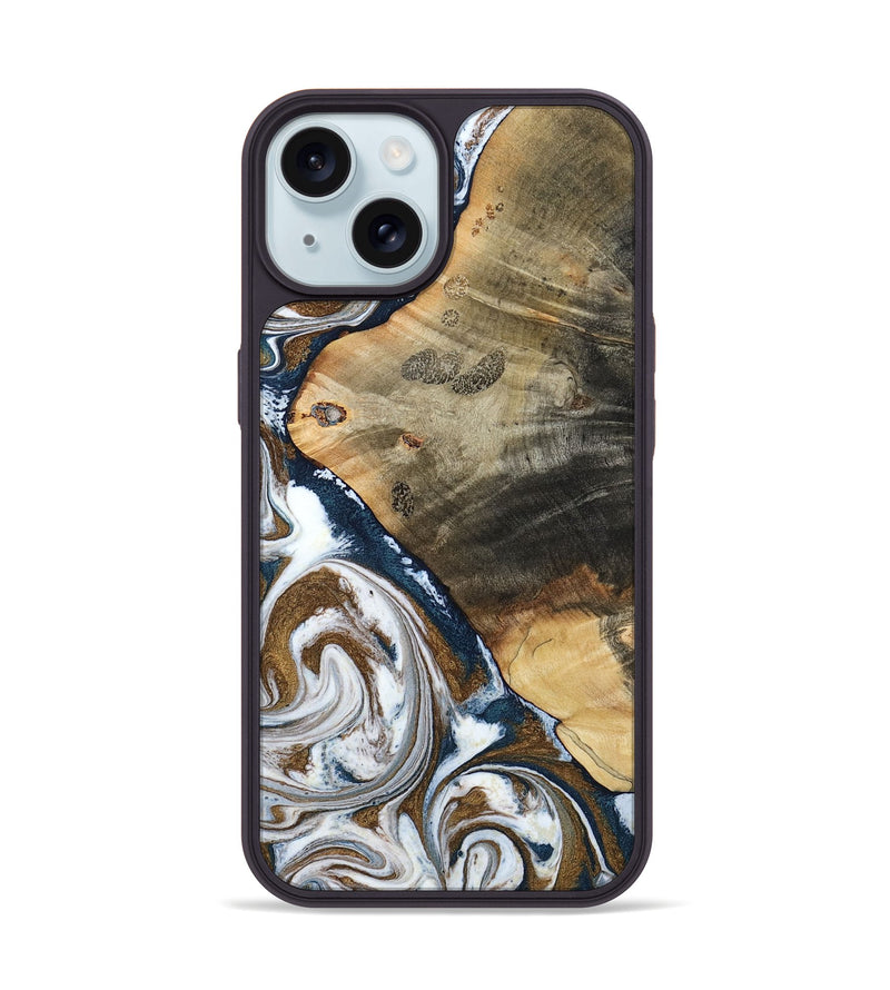 iPhone 15 Wood Phone Case - Zyon (Teal & Gold, 788652)