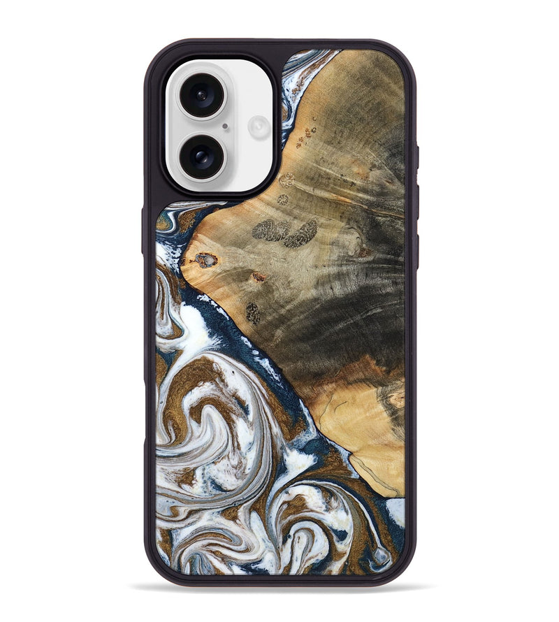 iPhone 16 Plus Wood Phone Case - Zyon (Teal & Gold, 788652)