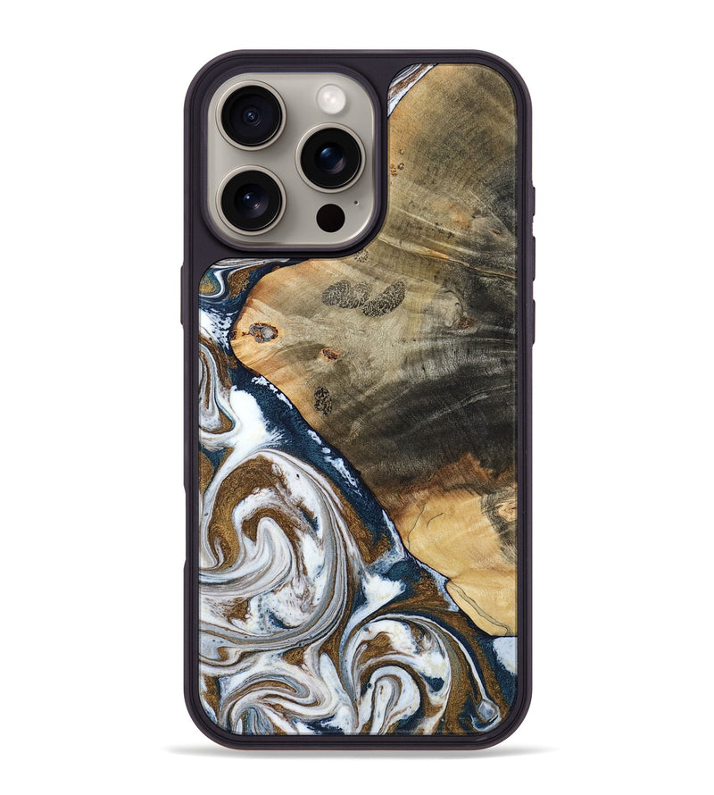 iPhone 16 Pro Max Wood Phone Case - Zyon (Teal & Gold, 788652)