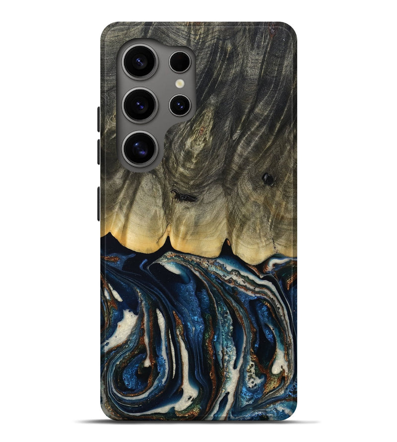 Galaxy S25 Ultra Wood Live Edge Phone Case - Romeo (Teal & Gold, 788860)