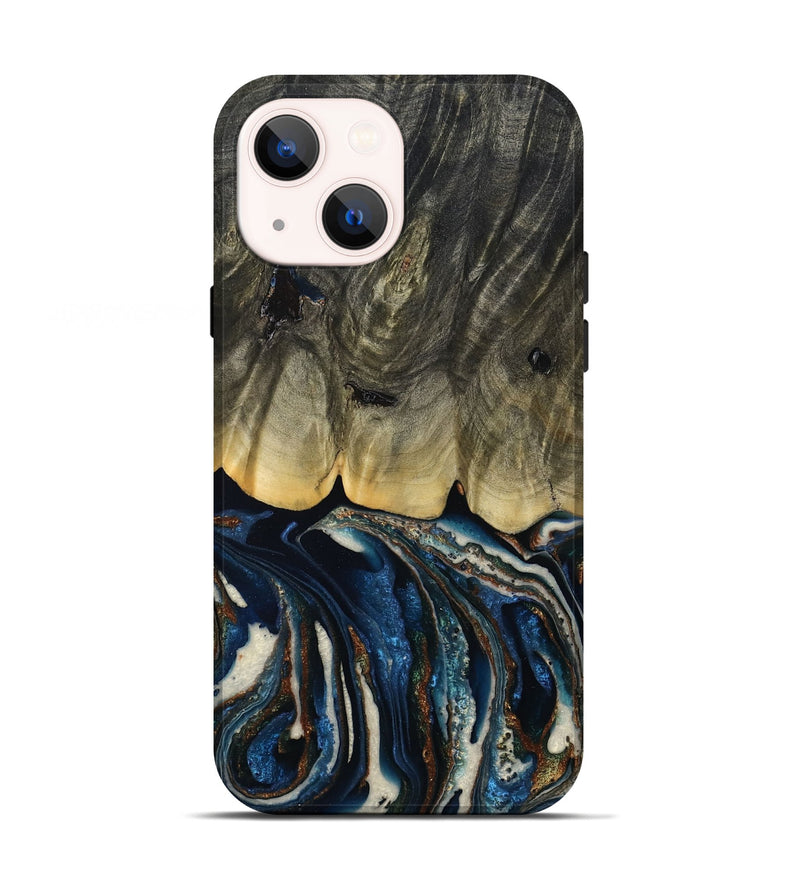 iPhone 13 Wood Live Edge Phone Case - Romeo (Teal & Gold, 788860)