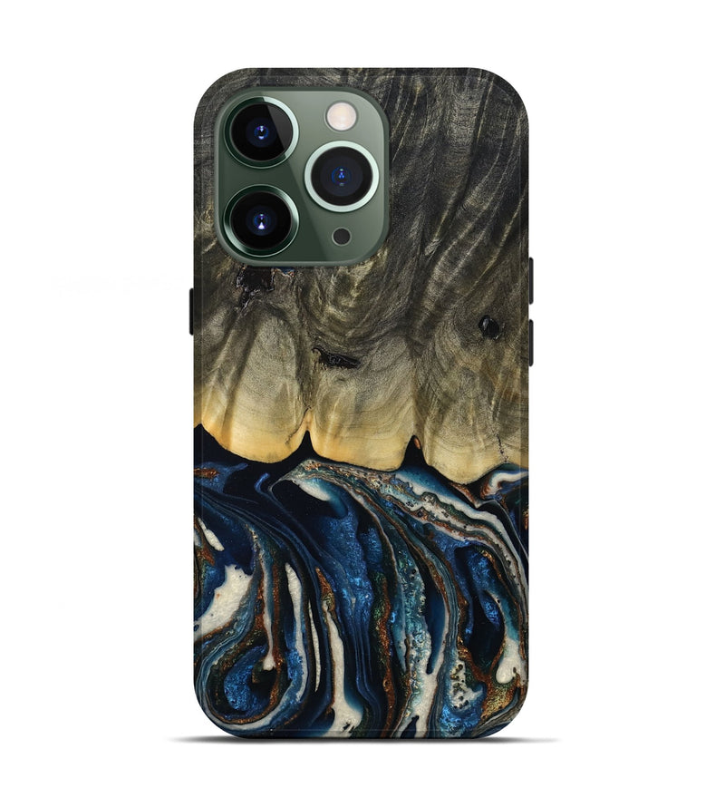 iPhone 13 Pro Wood Live Edge Phone Case - Romeo (Teal & Gold, 788860)