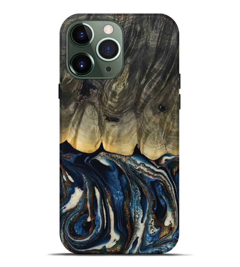 iPhone 13 Pro Max Wood Live Edge Phone Case - Romeo (Teal & Gold, 788860)