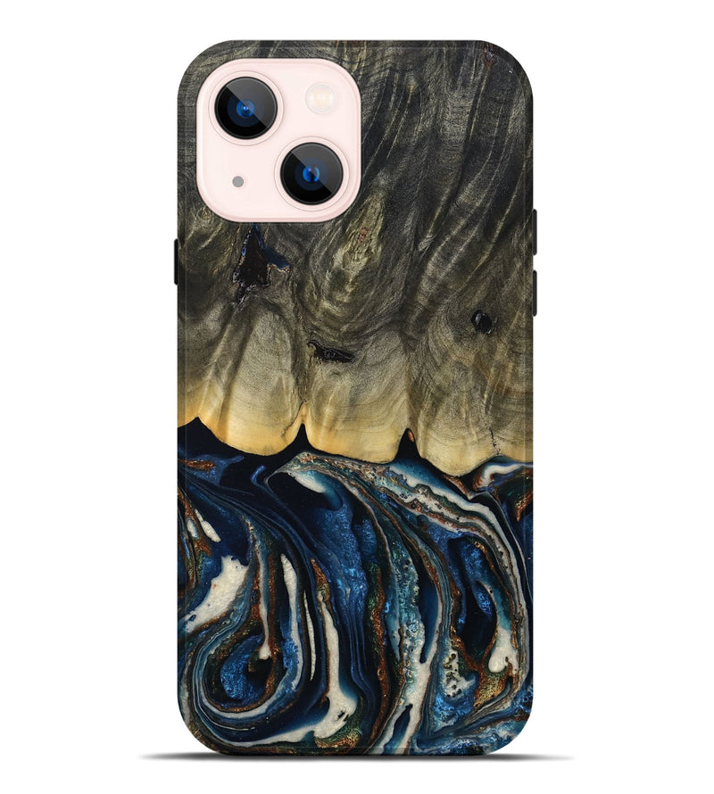 iPhone 14 Plus Wood Live Edge Phone Case - Romeo (Teal & Gold, 788860)