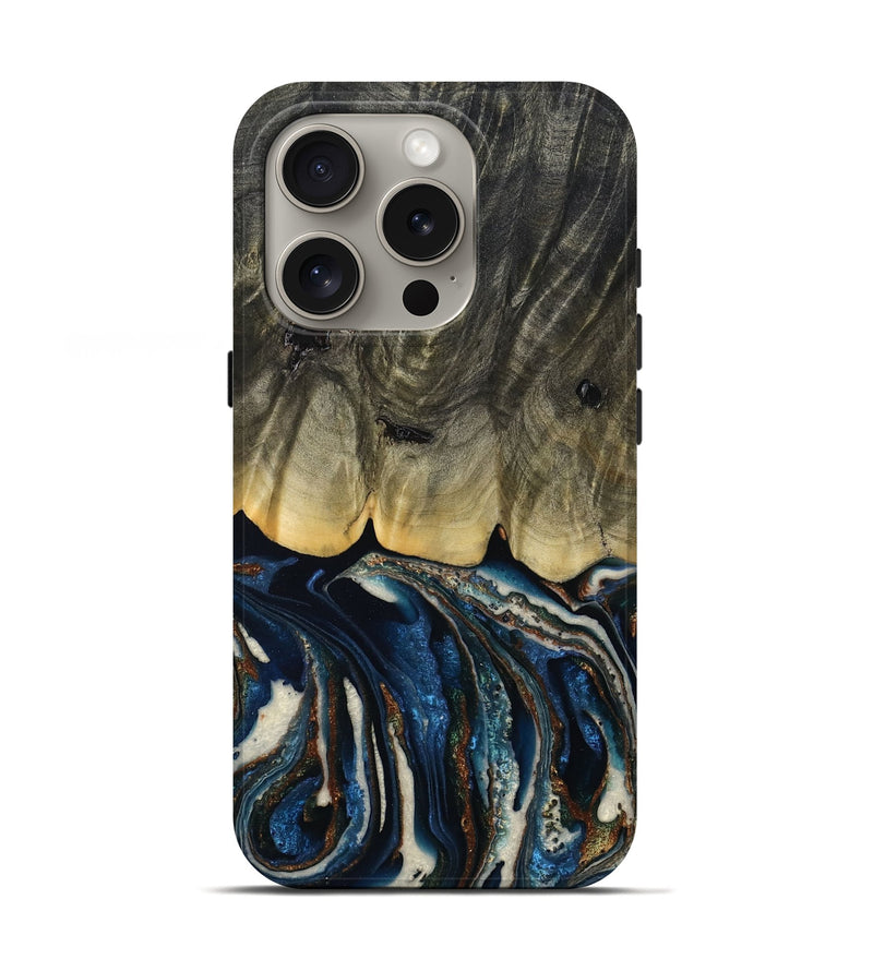 iPhone 16 Pro Wood Live Edge Phone Case - Romeo (Teal & Gold, 788860)