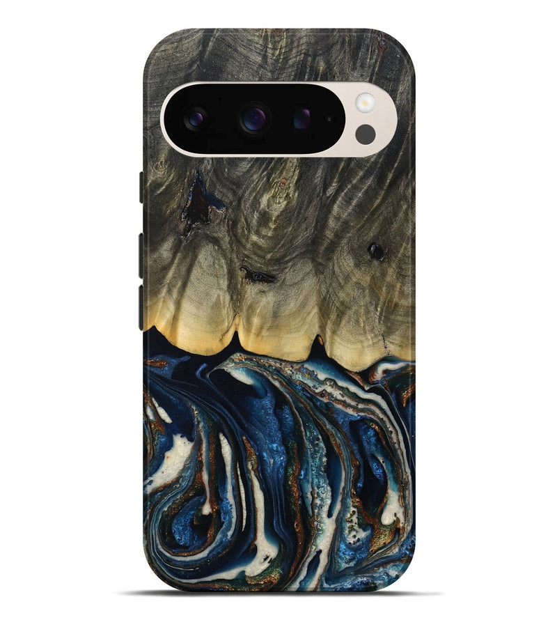 Pixel 10 Pro XL Wood Live Edge Phone Case - Romeo (Teal & Gold, 788860)