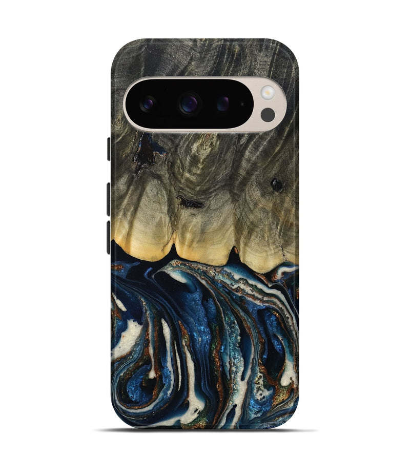 Pixel 9 Wood Live Edge Phone Case - Romeo (Teal & Gold, 788860)
