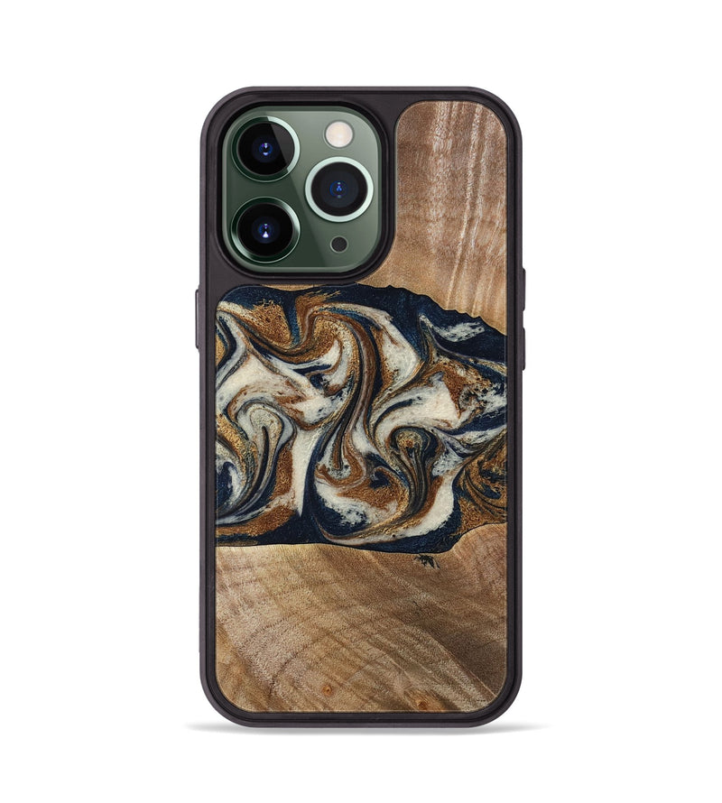 iPhone 13 Pro Wood Phone Case - Lupe (Teal & Gold, 789010)
