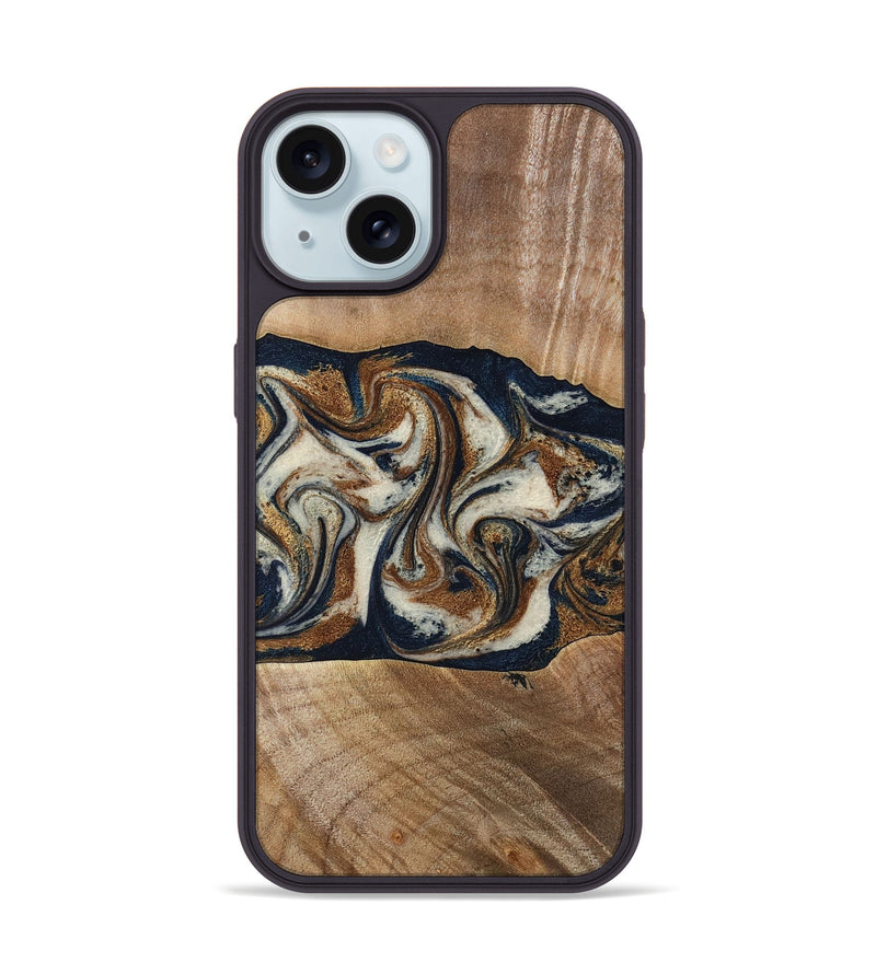 iPhone 15 Wood Phone Case - Lupe (Teal & Gold, 789010)