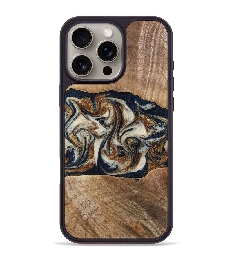 iPhone 16 Pro Max Wood Phone Case - Lupe (Teal & Gold, 789010)