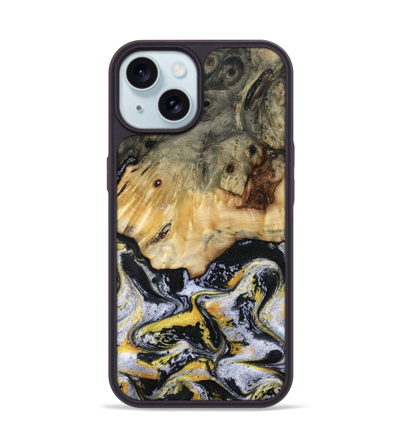 iPhone 15 Wood Phone Case - Ansley (Black & White, 789025)