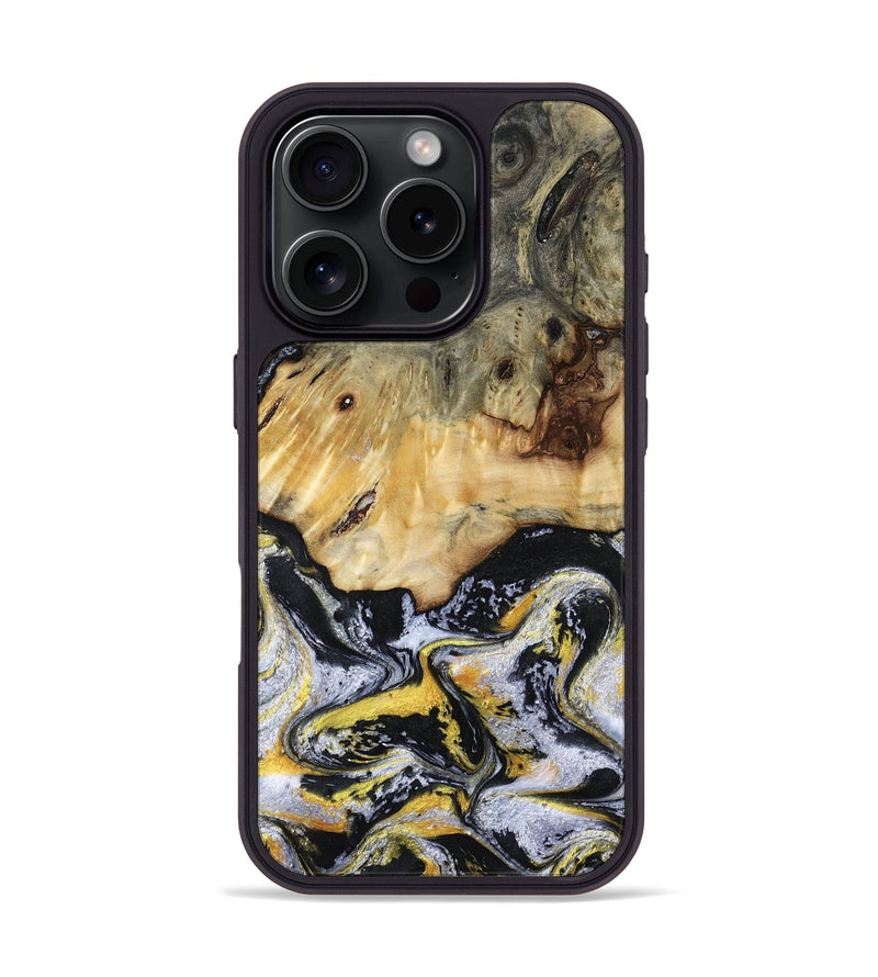 iPhone 16 Pro Wood Phone Case - Ansley (Black & White, 789025)